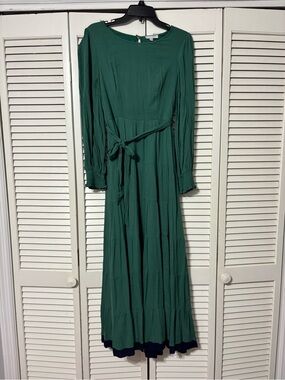 Baltic Born Emerald Green Long Sleeve Maxi Dress with Waist Tie